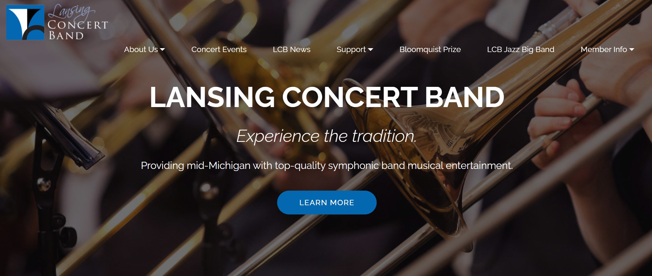 Lansing Concert Band website 2020 - visit lansingconcertband.org to view site design